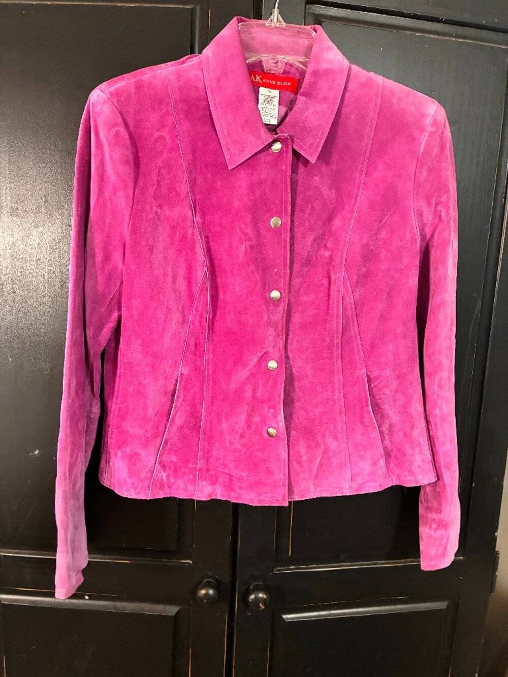 Vintage Anne Klein Hot Pink Suede Leather Jacket Size 10 Barbie Bright Rare